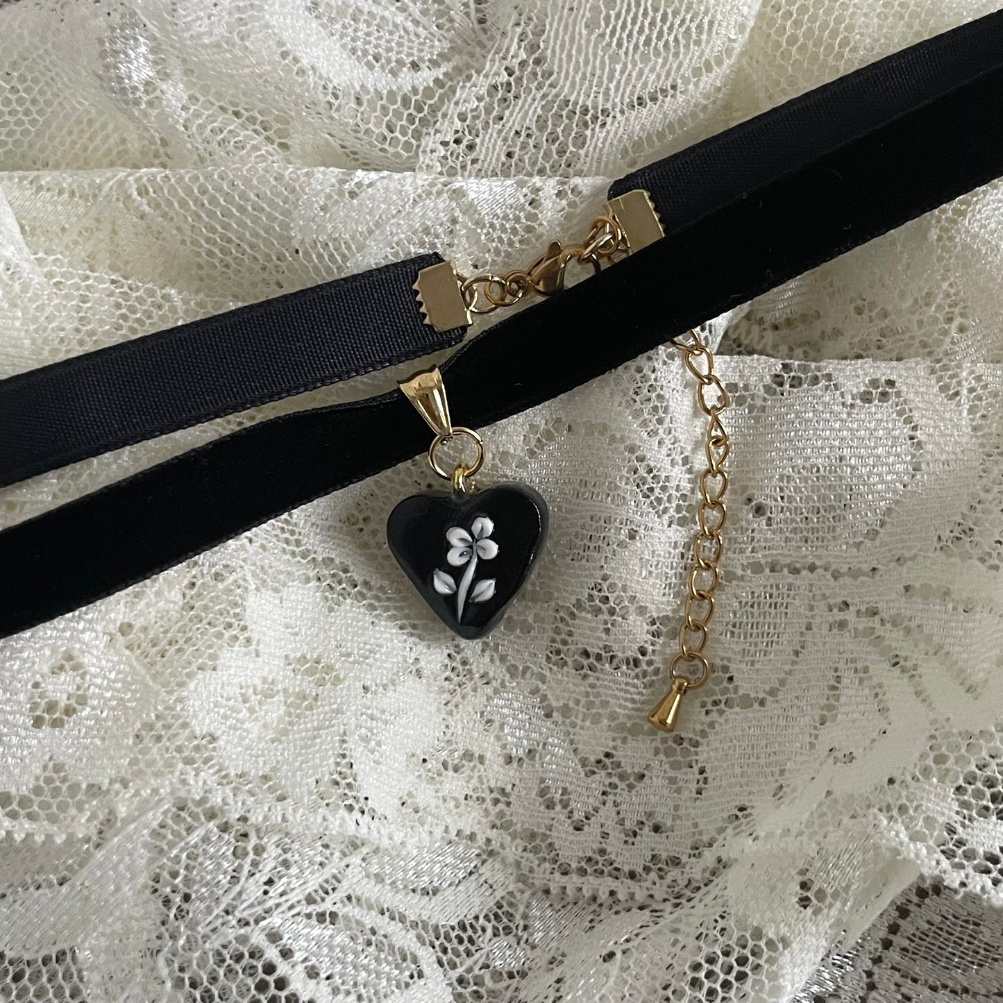 Floral Cameo Inspired Clay Velvet Necklace