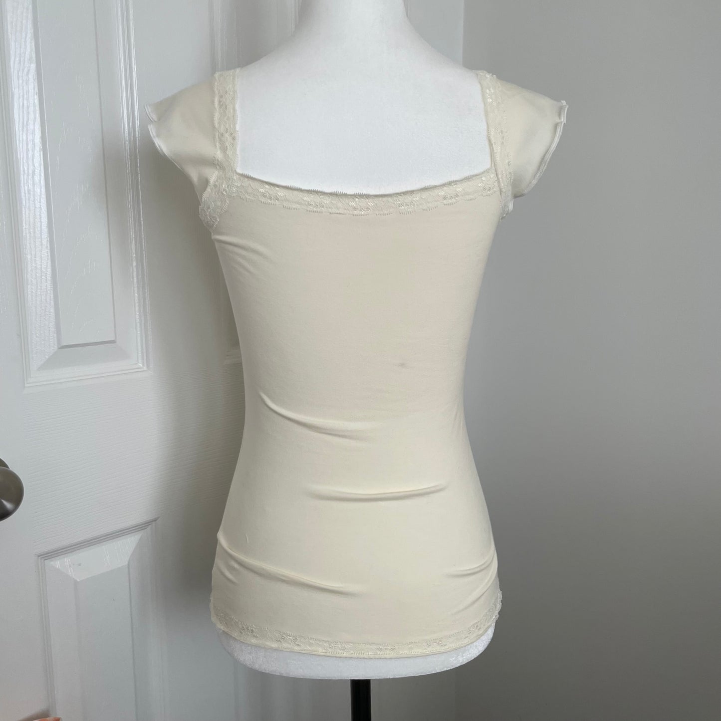 Cream Lace Trim Velvet Tie Front Top (Size XS only, more sizes coming soon)