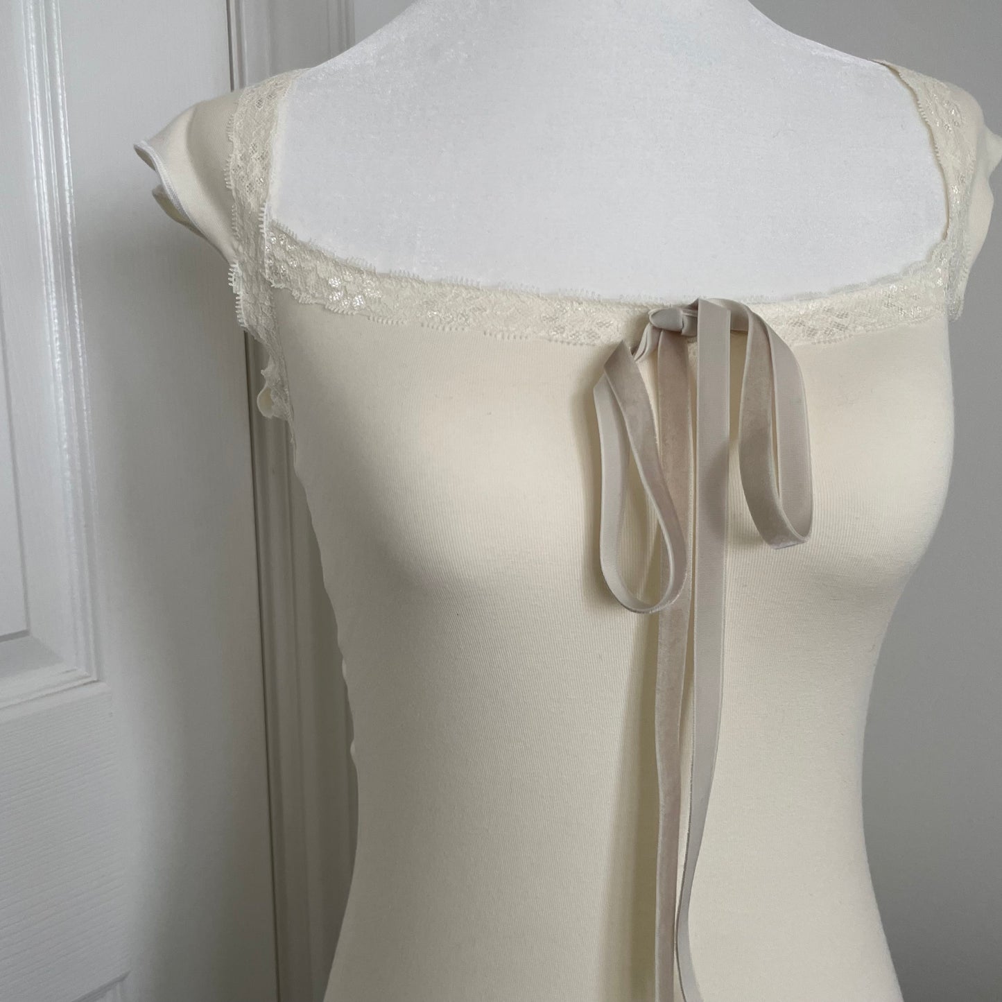Cream Lace Trim Velvet Tie Front Top (Size XS only, more sizes coming soon)