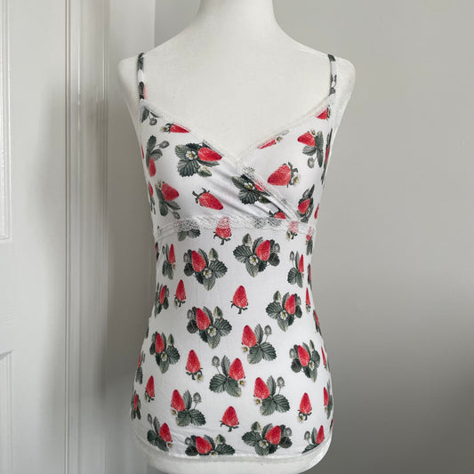 (Upside down strawberries) Strawberry Lace Trim Crossover Cami