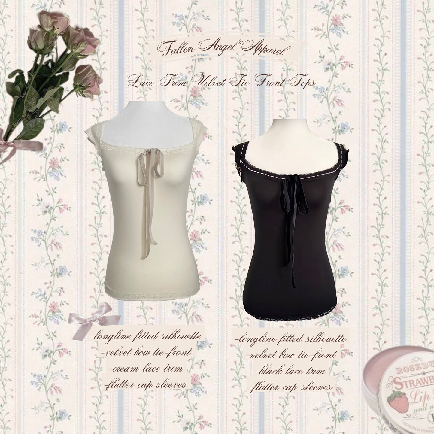 Lace Trim Velvet Tie Front Top