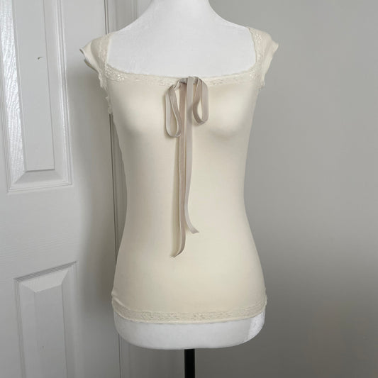 Cream Lace Trim Velvet Tie Front Top (Size XS only, more sizes coming soon)