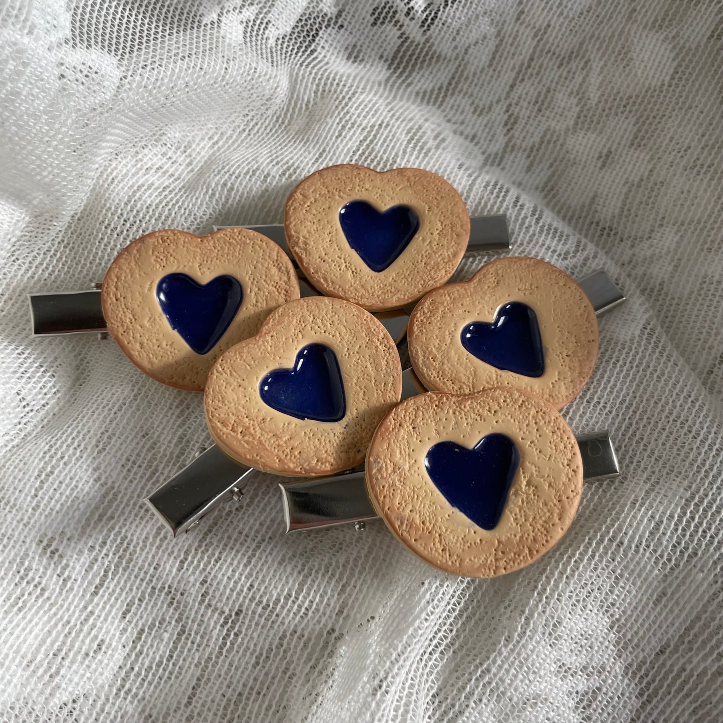 Blueberry Jam Heart Clay Cookie Hair Clips